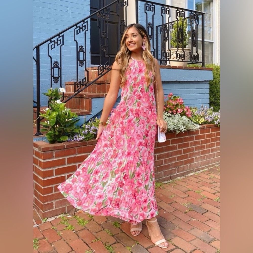 NWT Zara Pink Floral Print Cottagecore Boho Wedding Party Midi Halter Dress XS - Picture 3 of 15